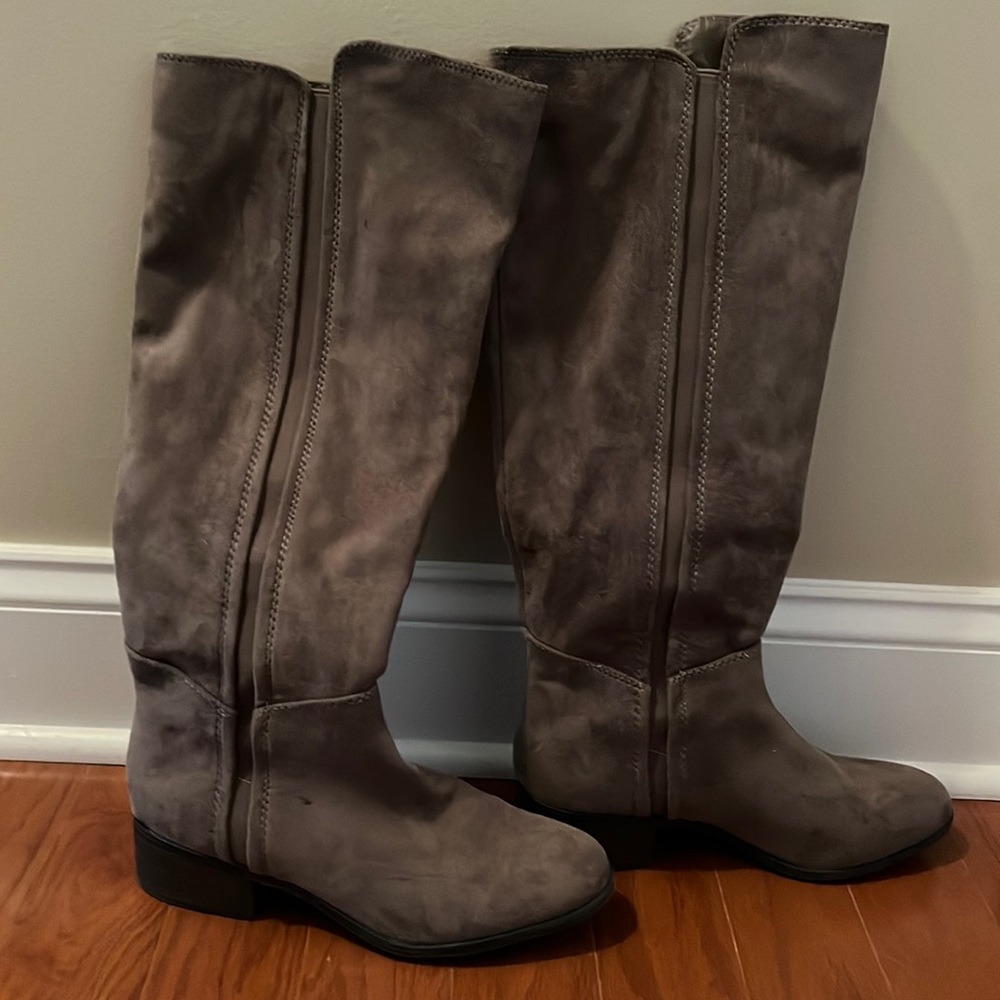 Tan boots/suede material